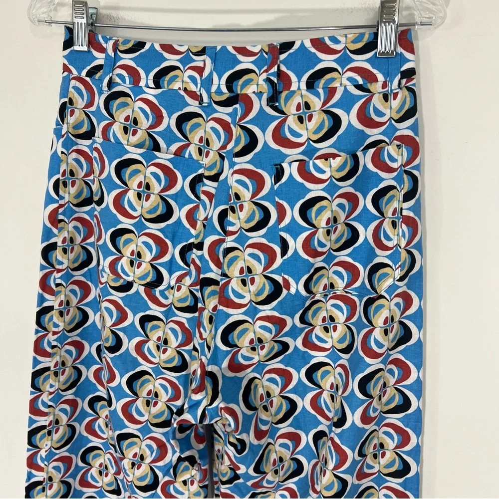 Zara Geometric Print Linen Blend Trouser Pants Wide Leg Size Small